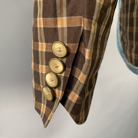 KOLOR Size 38 Brown Camel Plaid Ramie Nylon Notch Lapel Sport Coat
