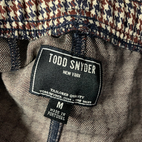 TODD SNYDER Size M Khaki Brown & Navy Houndstooth Drawstring Casual Pants