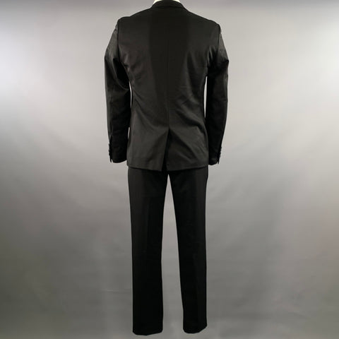 SANDRO Chest Size 42 Black Solid Wool Polyestar Cashmere Notch Lapel 34 Tuxedo