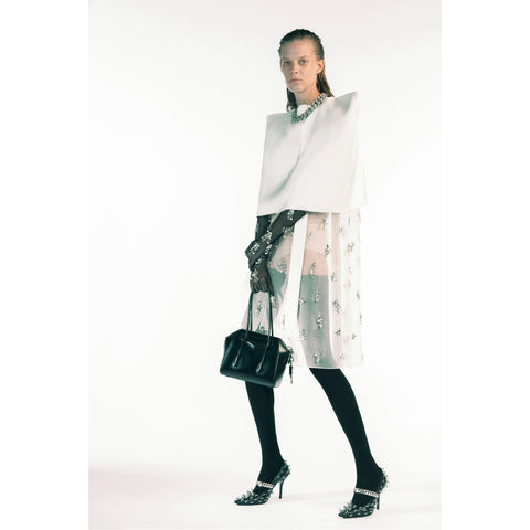 GIVENCHY SS 2021 Talla 4 Vestido recto de organza con adornos de cristales de poliéster color crema