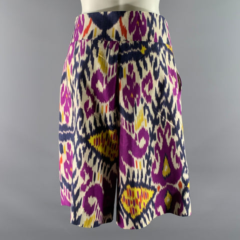 RALPH LAUREN Size 6 Purple Navy Mulberry Silk Ikat Bermuda Shorts