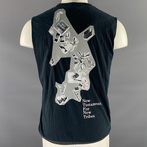 RAF by RAF SIMONS Size S Navy White Graphic Cotton Lined Tank Top