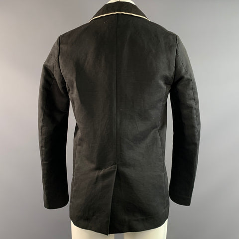 GUCCI Chest Size 38 Black Cream Waxed Cotton Linen Sport Coat