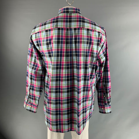 PETER MILLAR Size XL Blue Pink Checkered Cotton One pocket Long Sleeve Shirt