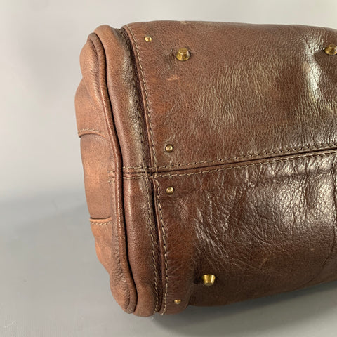 CHLOE Brown Gold Pebble Grain Leather Satchel Bag