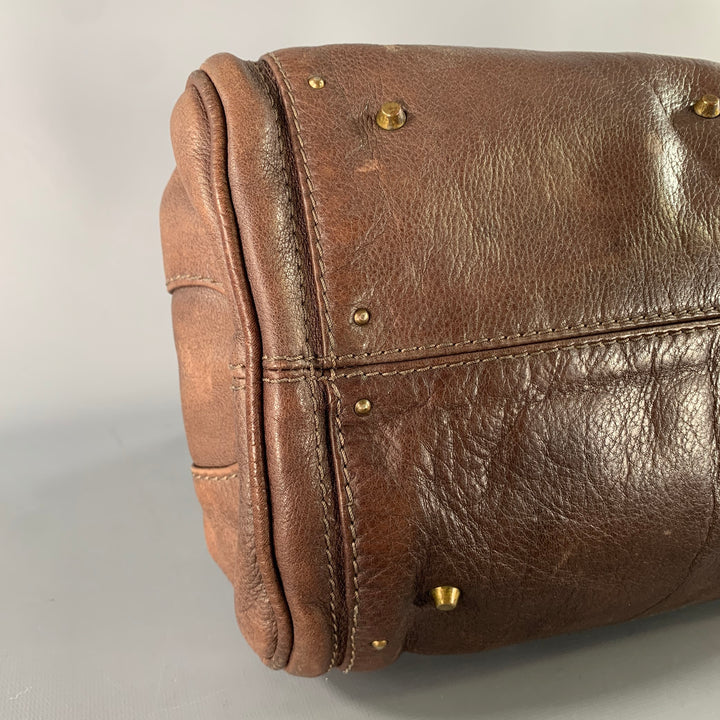 CHLOE Brown Gold Pebble Grain Leather Satchel Bag