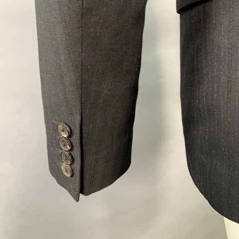 DRIES VAN NOTEN Size 40 Black Stripe Cotton Blend Notch Lapel Sport Coat