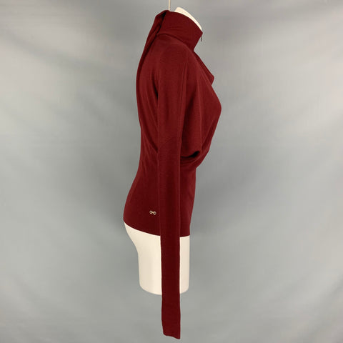 SALVATORE FERRAGAMO Size XS Burgundy Virgin Wool Ribbed Pullover