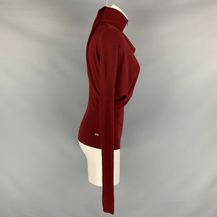SALVATORE FERRAGAMO Size XS Burgundy Virgin Wool Ribbed Pullover