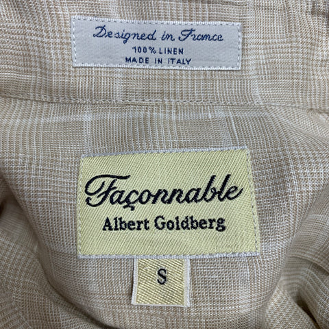 FACONNABLE Size S Beige White Window Pane Linen One Pocket Long Sleeve Shirt