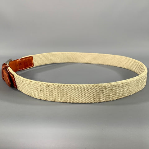 ERMENEGILDO ZEGNA Size 38 Cream Brown Mixed Fabrics Leather Elastic Belt