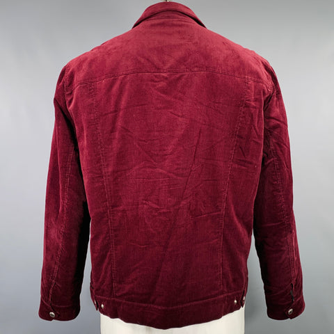 BRUNELLO CUCINELLI Size XXL Burgundy Corduroy Cotton Snaps Jacket