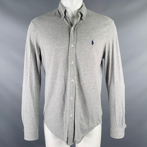 RALPH LAUREN Size M Grey Knit Cotton Button Down Long Sleeve Shirt