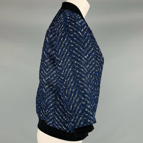 3.1 PHILLIP LIM Taille 4 Veste bombardier à chevrons en coton et polyester noir marine