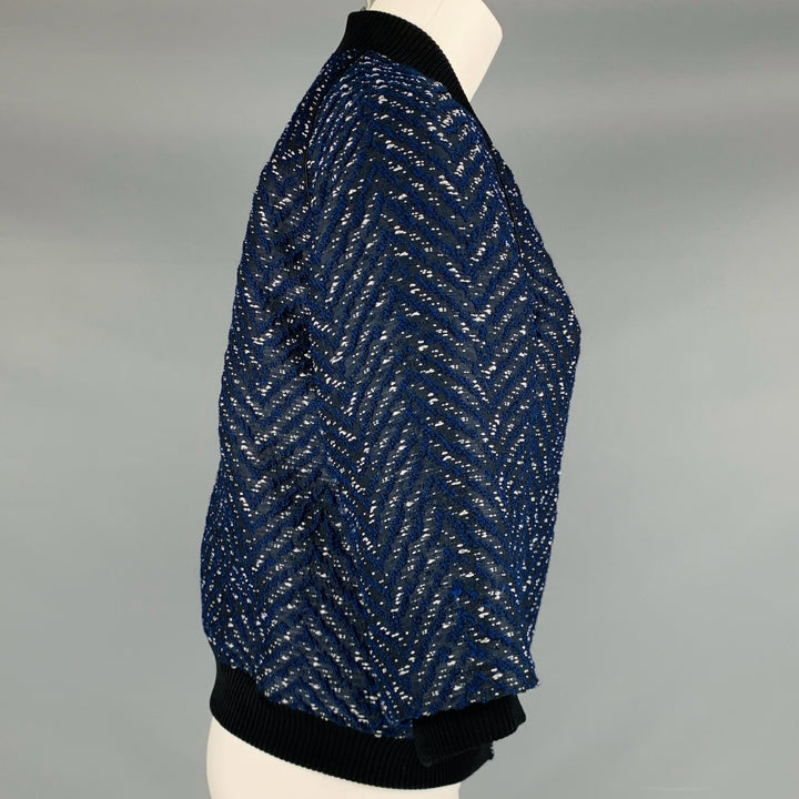 3.1 PHILLIP LIM Chaqueta bomber de chevrón de algodón y poliéster, color negro, azul marino, talla 4