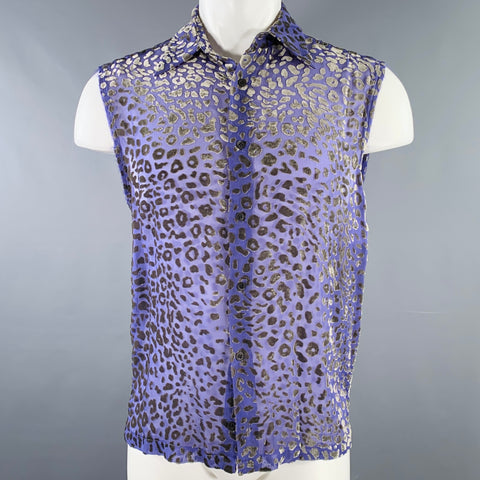 DRIES VAN NOTEN Size 34 Purple Grey Animal Print Button Up Tank Top