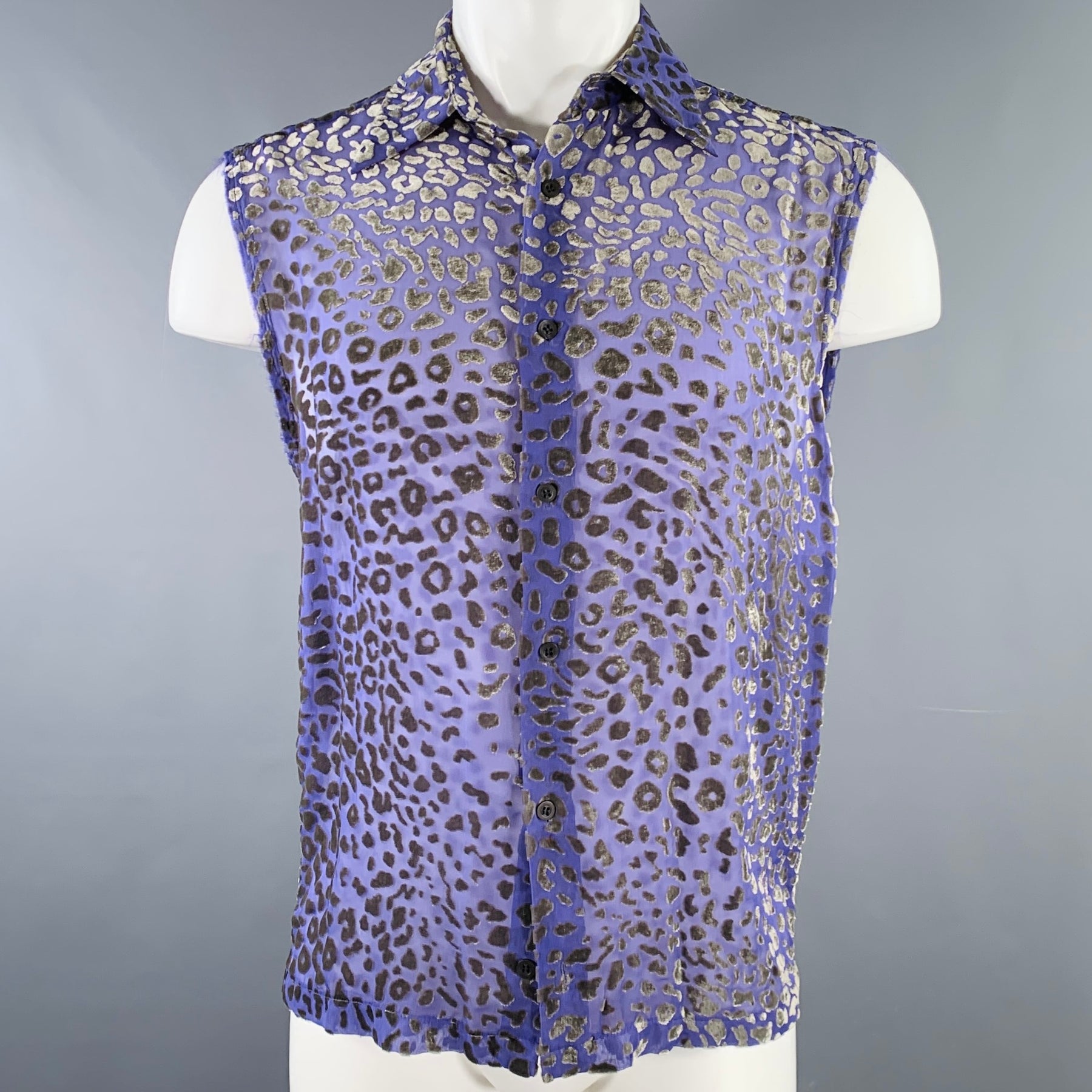 DRIES VAN NOTEN Size 34 Purple Grey Animal Print Button Up