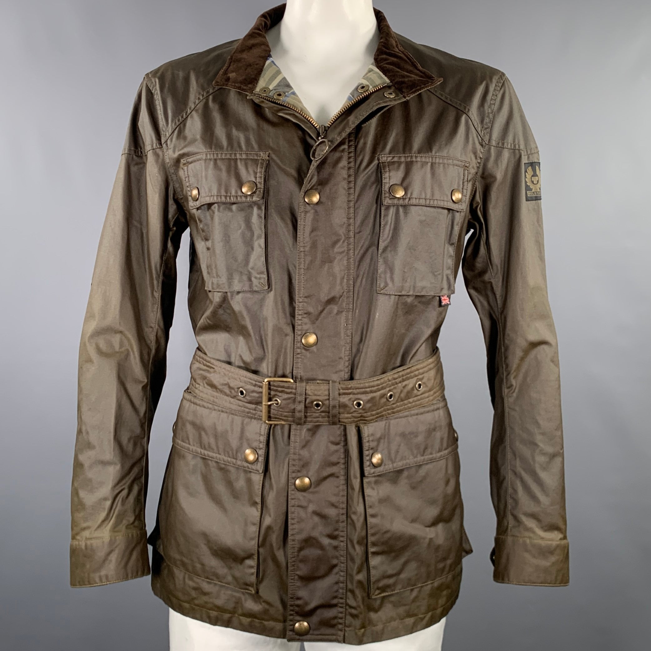 BELSTAFF Size 44 -Trialmaster- Olive Waxed Cotton Belted Jacket