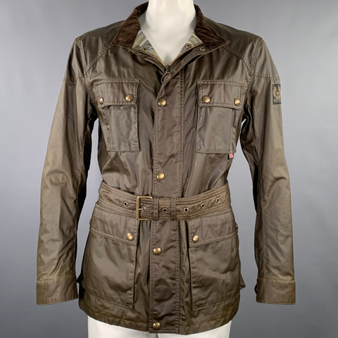 BELSTAFF Size 44 -Trialmaster- Olive Waxed Cotton Belted Jacket