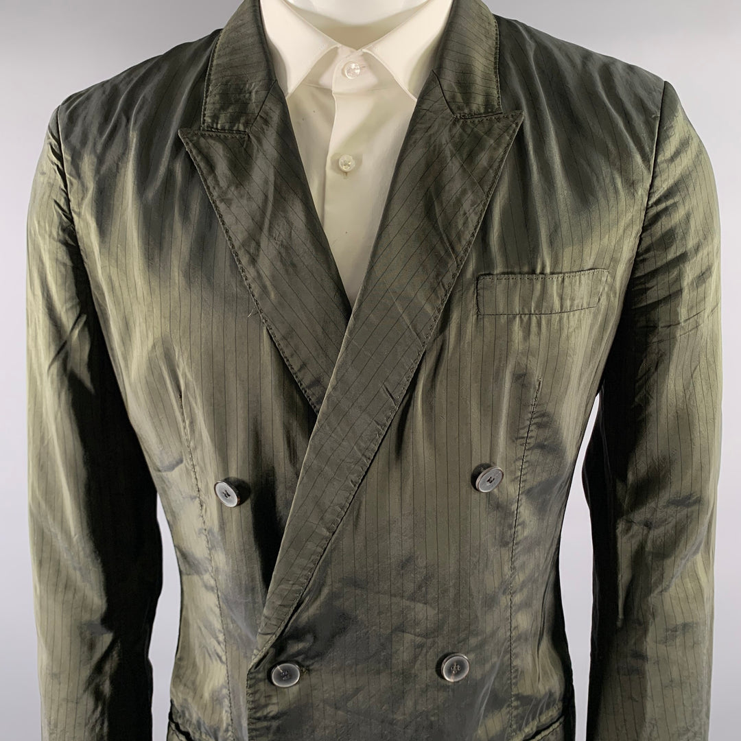 HAIDER ACKERMANN Size 38 Green Olive Pinstripe Viscose Blend Jacket