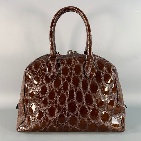 Sac à main ALAIA en cuir verni embossé marron avec anses et bandoulière