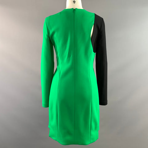 VERSACE FW2015 Size 6 Green Black Viscose Blend Color Block Long Sleeve Dress