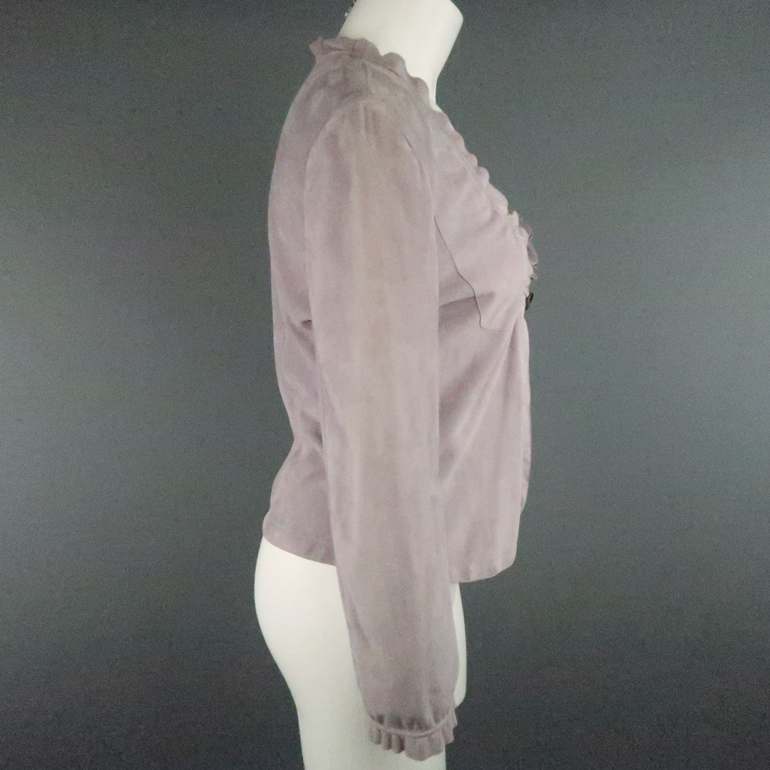 GIORGIO ARMANI Size 12 Lavender Suede Ruffle Trim Cardigan Jacket