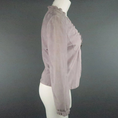 GIORGIO ARMANI Size 12 Lavender Suede Ruffle Trim Cardigan Jacket GIORGIO ARMANI