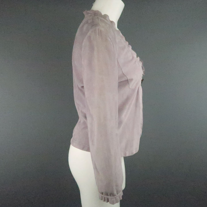 GIORGIO ARMANI Size 12 Lavender Suede Ruffle Trim Cardigan Jacket