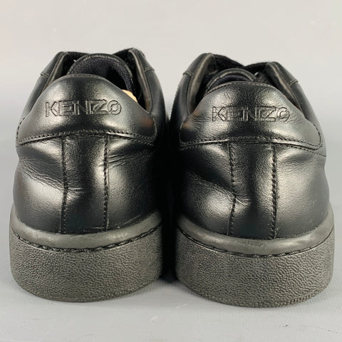 KENZO Size 10 Black Leather Rubber Sole Low Top Sneakers