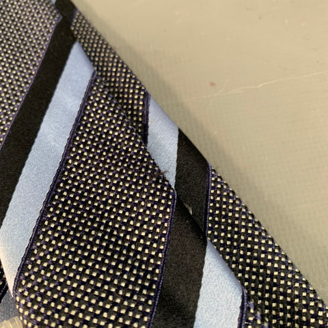 ERMENEGILDO ZEGNA Size One Size Black Blue Diagonal Stripe Silk Tie