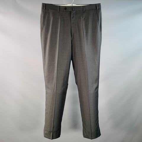 ISAIA Size 34 Grey Blue Wool Flat Front Zip Fly Dress Pants