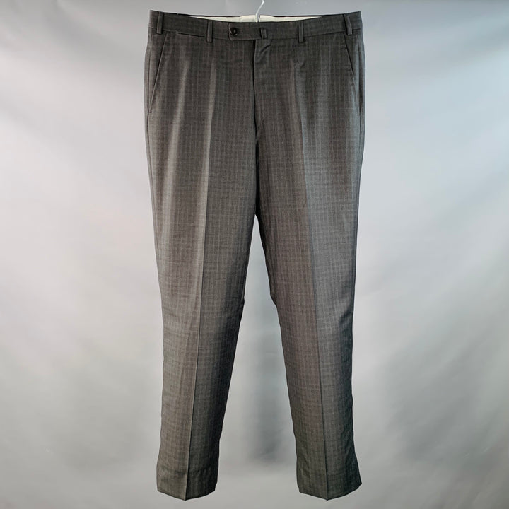 ISAIA Size 34 Grey Blue Wool Flat Front Zip Fly Dress Pants