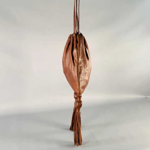 BOTTEGA VENETA Brown Leather Tassels Drawstring Crossbody Bag