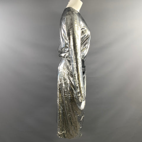 SAINT LAURENT Size 4 Silver Silk Metallic Shift Dress