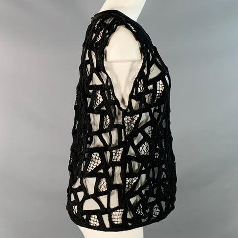 IRO Size S Black Lace Mesh Sleeveless Crew Neck Casual Top