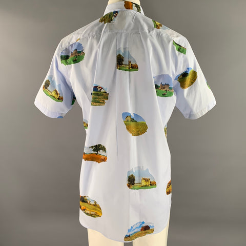 COMME des GARCONS Size XL Light Blue Photo Cotton Short Sleeve Shirt