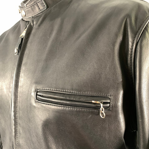 SCHOTT Size 46 Black Leather Moto Racer Jacket