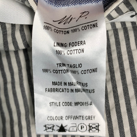 MR P. Size 42 White Grey Seersucker Cotton Single Breasted Shorts Suit