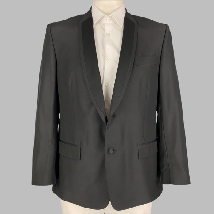 VERSACE COLLECTION Size 42 Black Wool Blend Tuxedo Sport Coat
