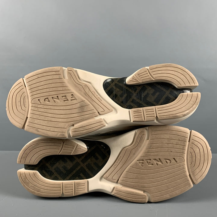 FENDI Zapatillas con cordones de materiales mixtos grises y blancos talla 12