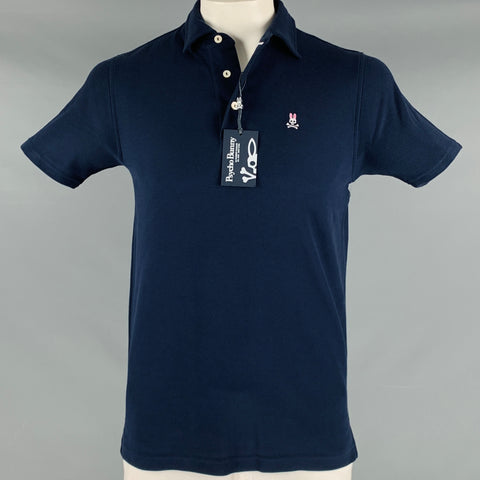 PSYCHO BUNNY Size L Navy Cotton Buttoned Polo