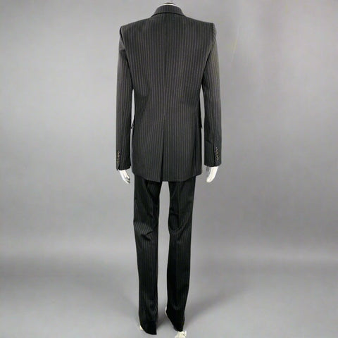 NILI LOTAN Size 2 Black Grey Polyester Blend Pinstripe Peak Lapel Pantsuit