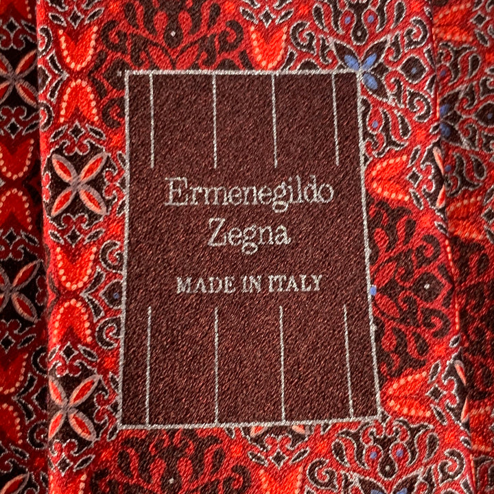 ERMENEGILDO ZEGNA Red Black Abstract Floral Silk Tie