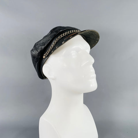 HARLEY DAVIDSON Black Brown Logo Leather Chain Studs Cap Hat