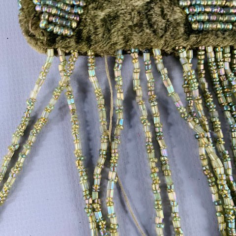 EMPORIO ARMANI Green Olive Logo Velvet Beaded Fringe Shoulder Handbag