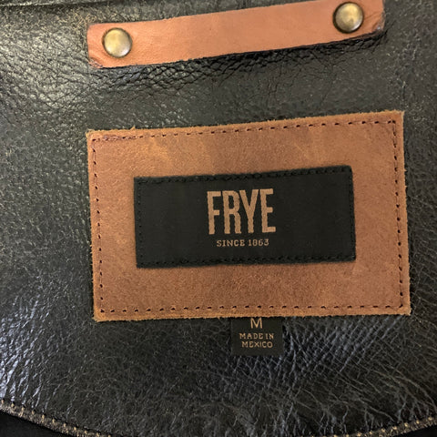 FRYE Size M Black Brown Distressed Leather Moto Jacket