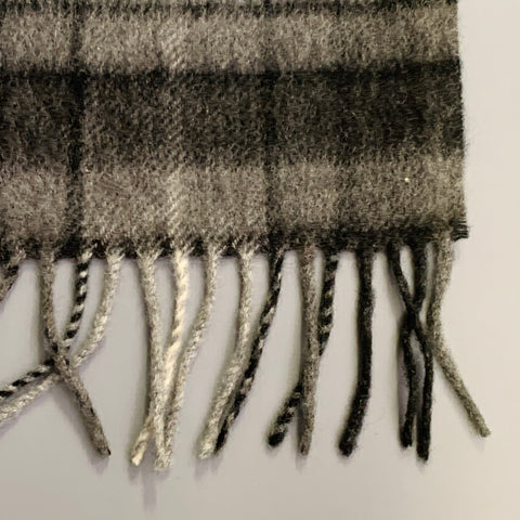 O'CONNELL'S Grey Black Plaid Cashmere Fringe Scarf