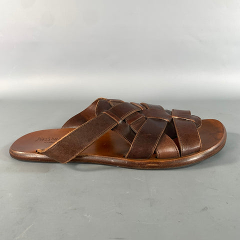 YVES SAINT LAURENT Size 11 Brown Woven Leather Flat Sandals