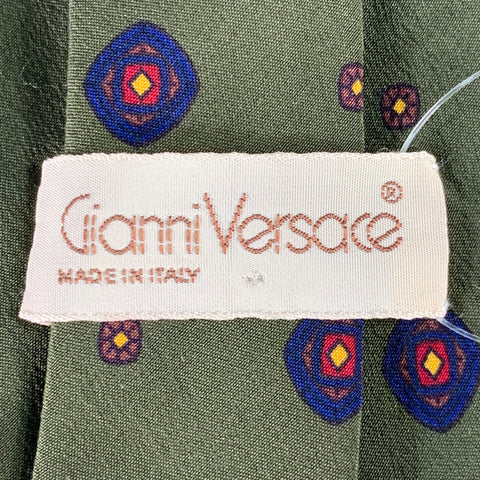 GIANNI VERSACE Green Navy Dots Silk Tie